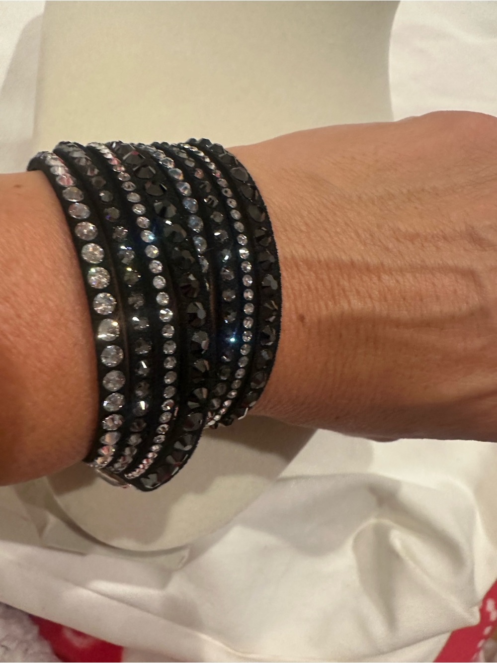 Swarovski Black Multi-Row Crystal Wrap Bracelet with Clear Stones